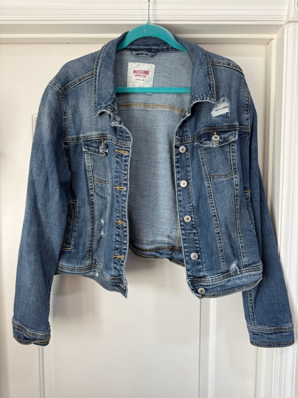 Vintage Y2K Mossimo Supply Co. Distressed Light Blue Denim Jacket